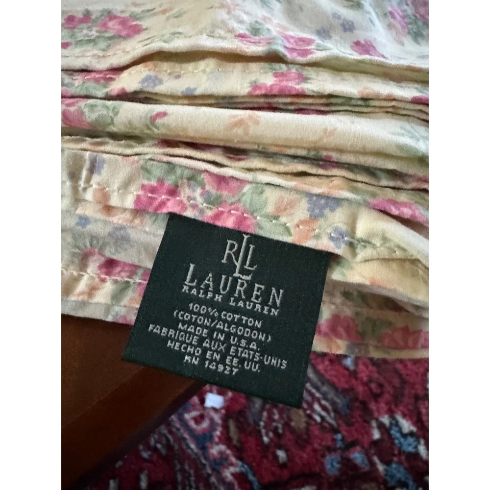 Vintage Ralph Lauren Shelter Island Full Flat Sheet Cotton Floral Pink Roses USA